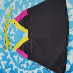 Nike tri-color tankini top. Black, bright yellow, fushia.